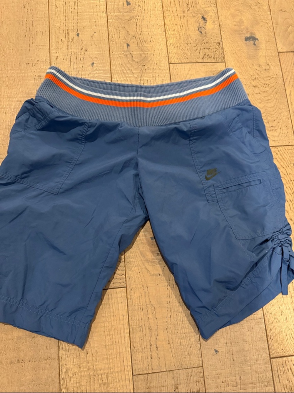 Nike Blue Athletic Shorts with Striped Rib Waistband